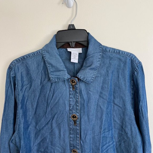 Soft Surroundings Petite Large Chambray Tencel Lyocell Button Up Long Sleeve Shi - Picture 3 of 7